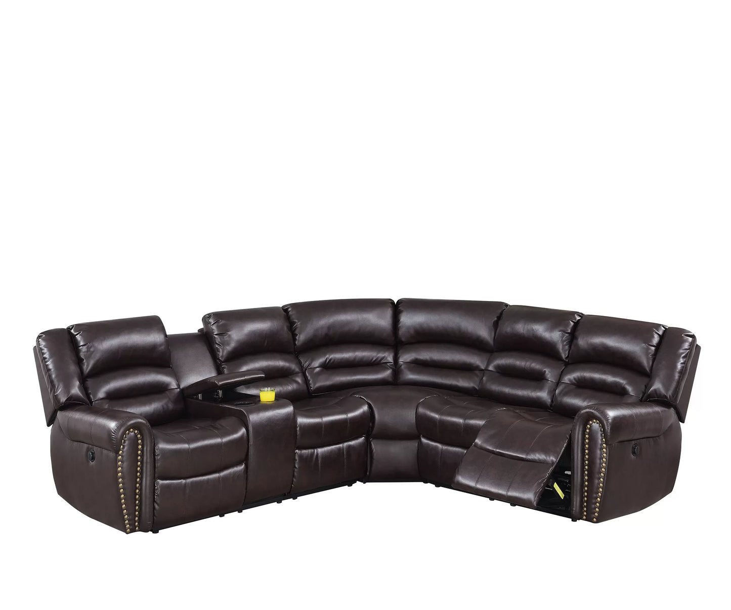 Bonded Leather Power Reclining Sectional - Brown