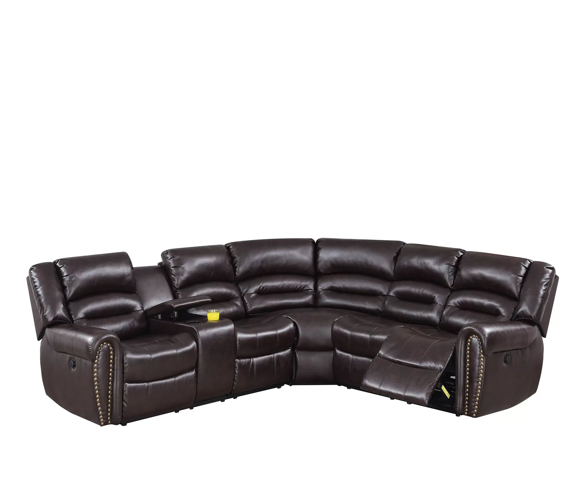 Bonded Leather Power Reclining Sectional - Brown
