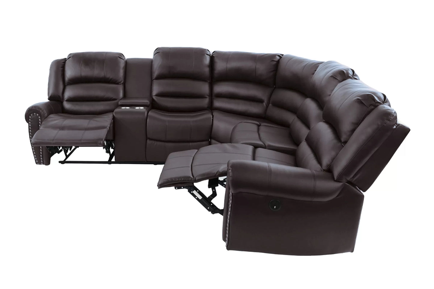 Bonded Leather Power Reclining Sectional - Brown