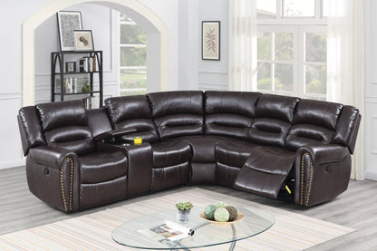 Bonded Leather Power Reclining Sectional - Brown