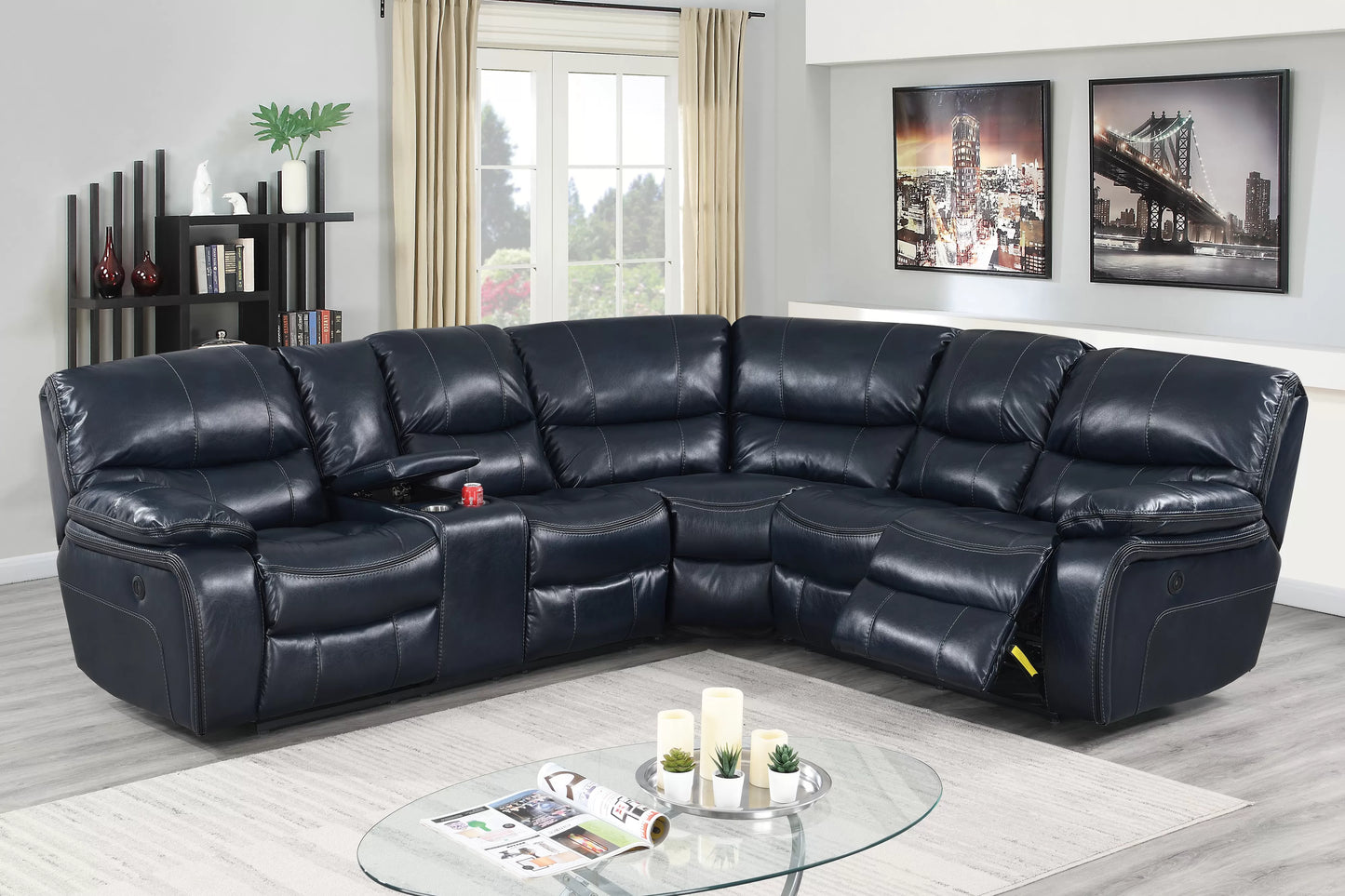 Ink Blue Gel Leatherette Power Reclining Sectional - Ink Blue