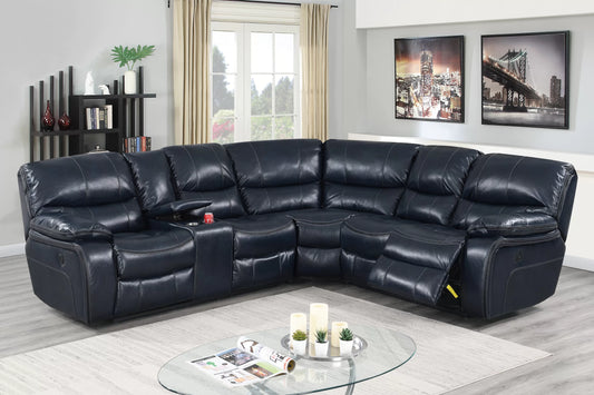 Ink Blue Gel Leatherette Power Reclining Sectional - Ink Blue