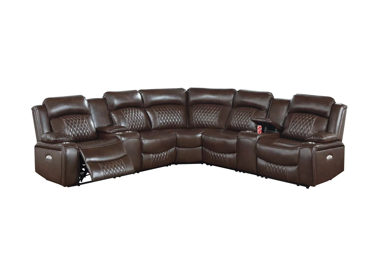 Gel Leatherette Power Reclining Sectional with Wireless Charging - Brown