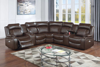 Gel Leatherette Power Reclining Sectional with Wireless Charging - Brown