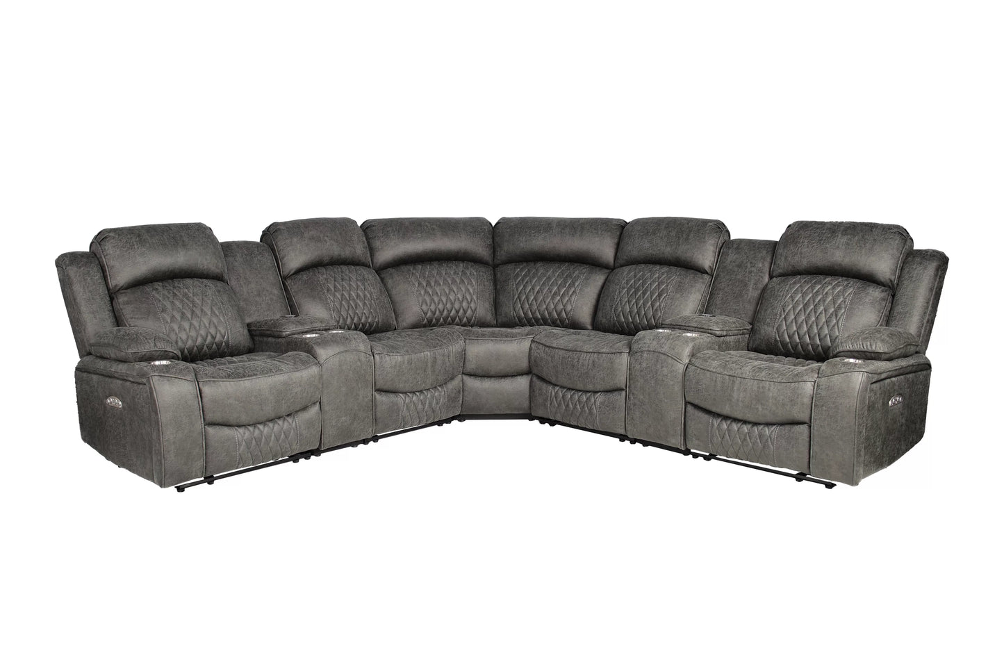 Gel Leatherette Power Reclining Sectional with Wireless Charging - Charcoal
