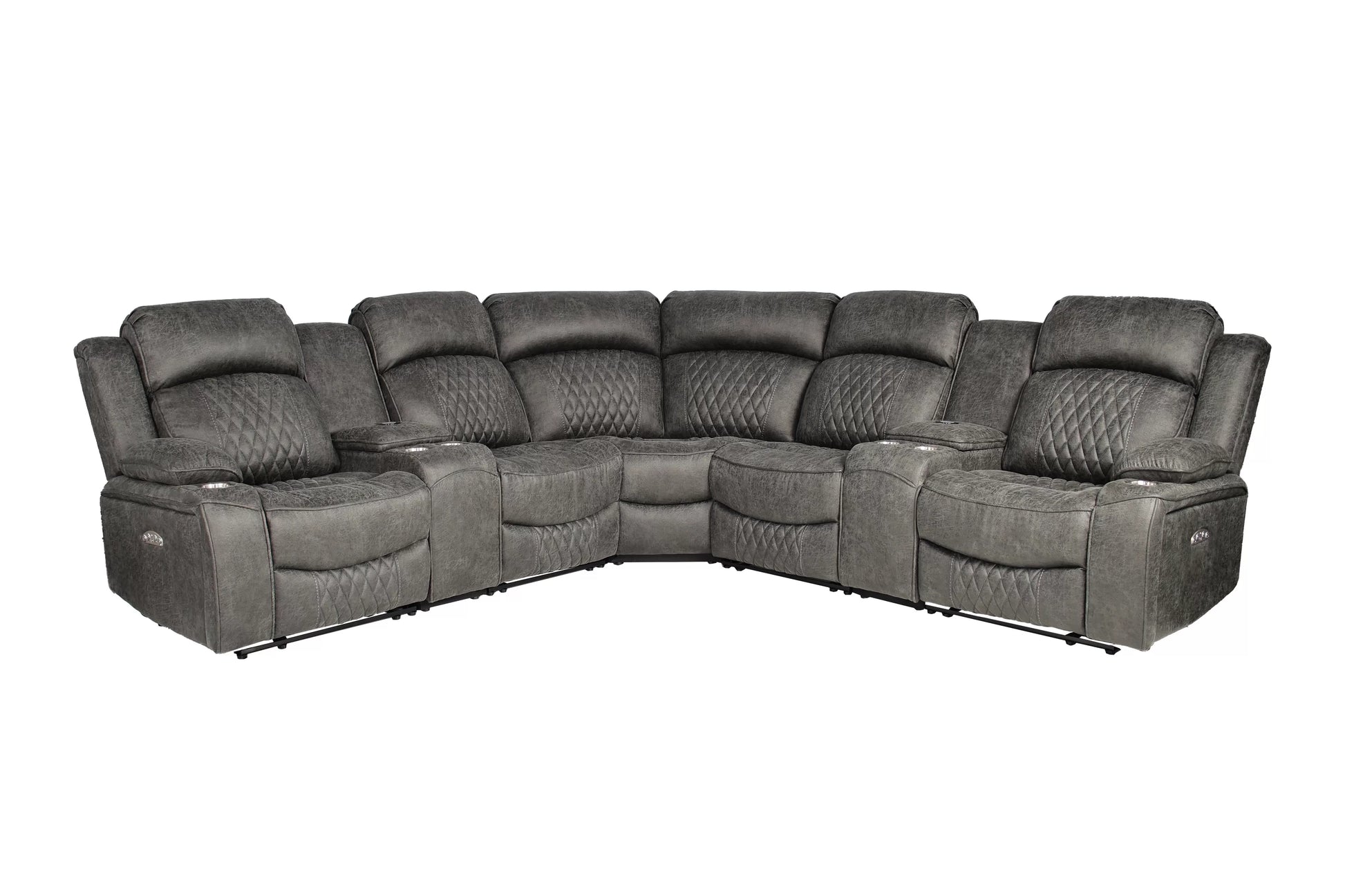 Gel Leatherette Power Reclining Sectional with Wireless Charging - Charcoal