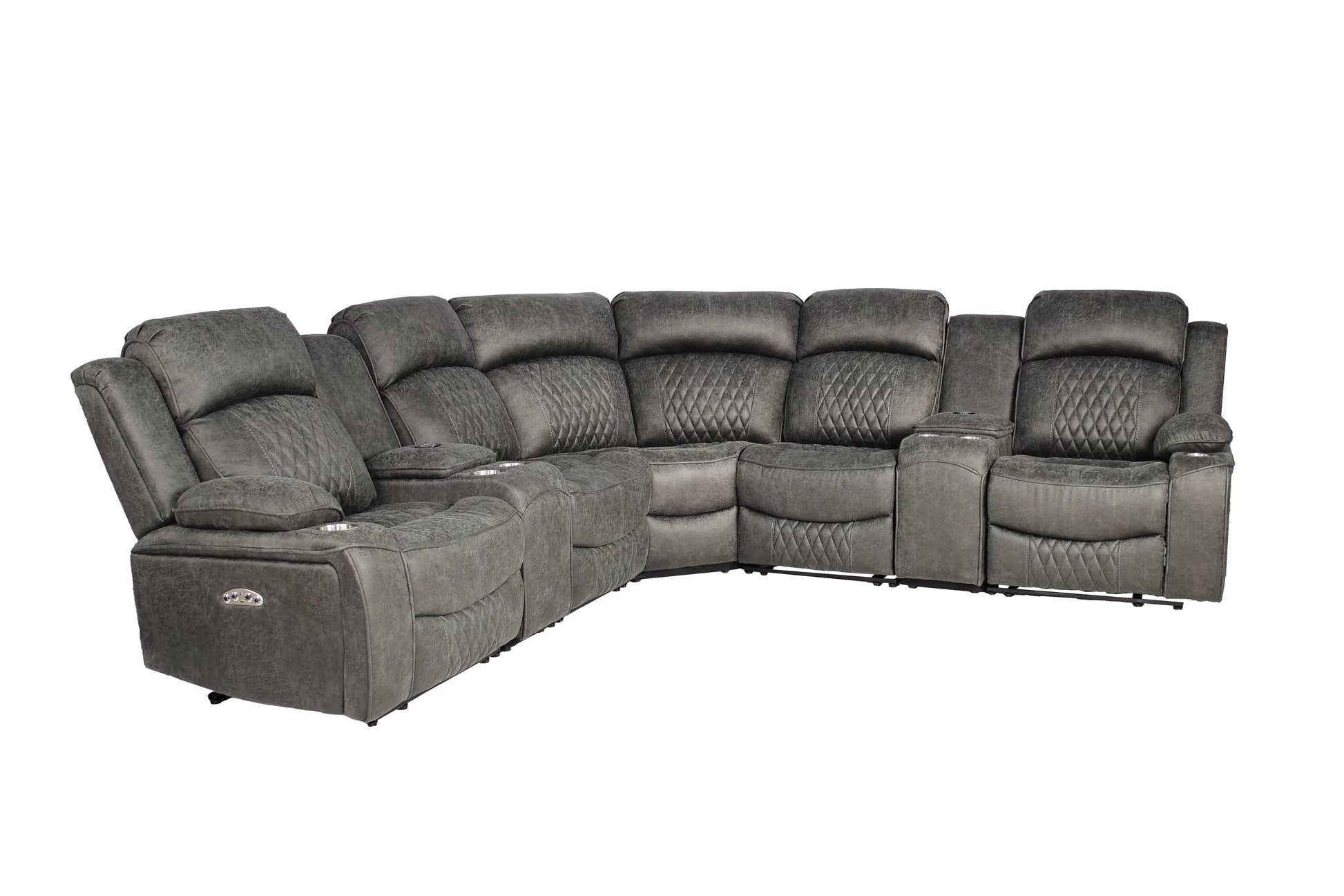 Gel Leatherette Power Reclining Sectional with Wireless Charging - Charcoal