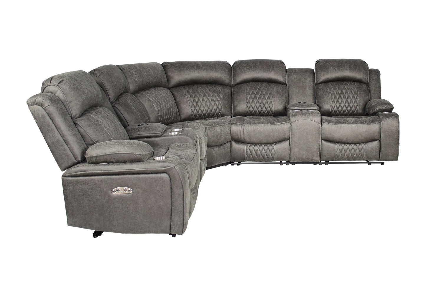 Gel Leatherette Power Reclining Sectional with Wireless Charging - Charcoal