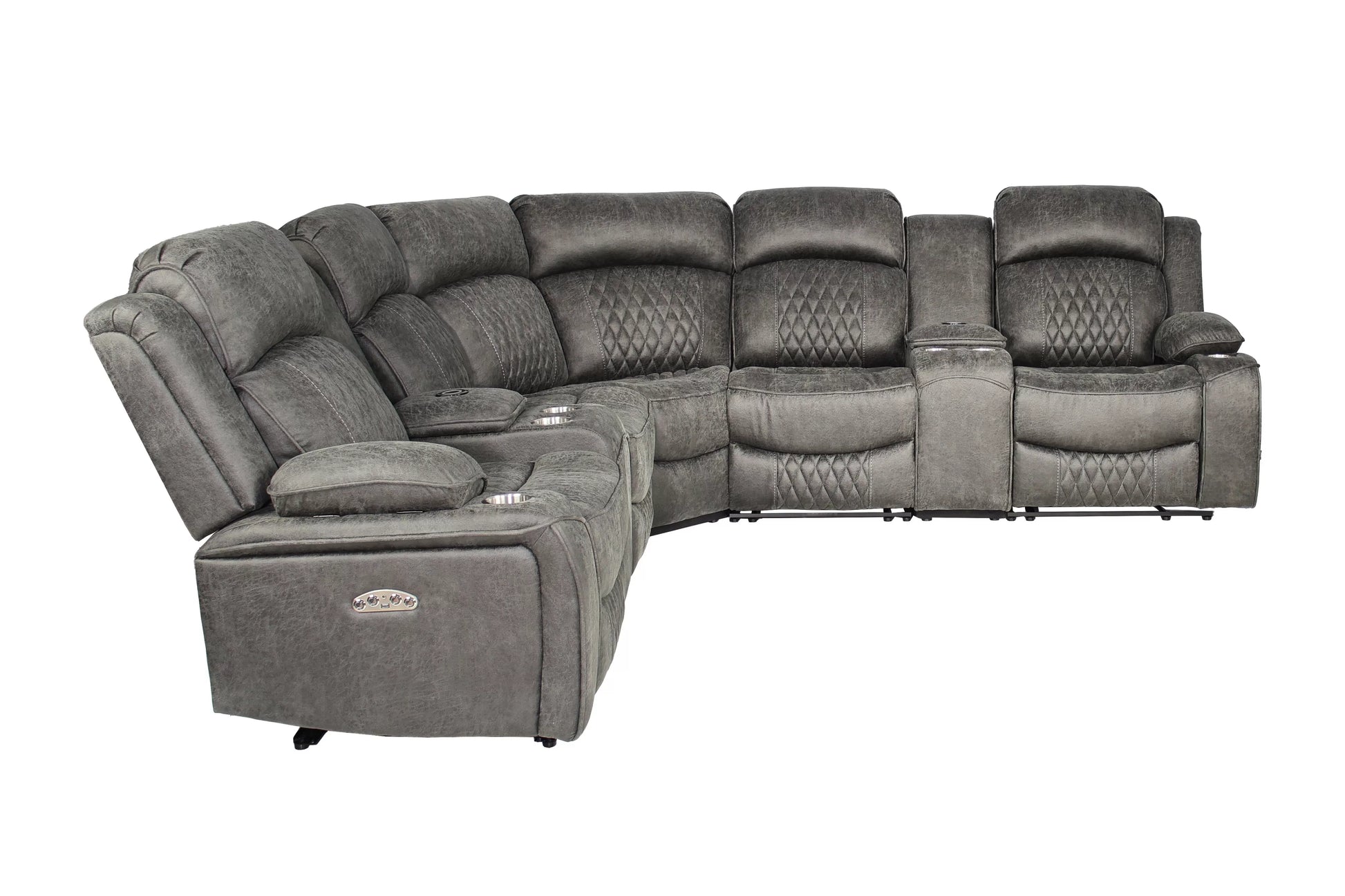 Gel Leatherette Power Reclining Sectional with Wireless Charging - Charcoal