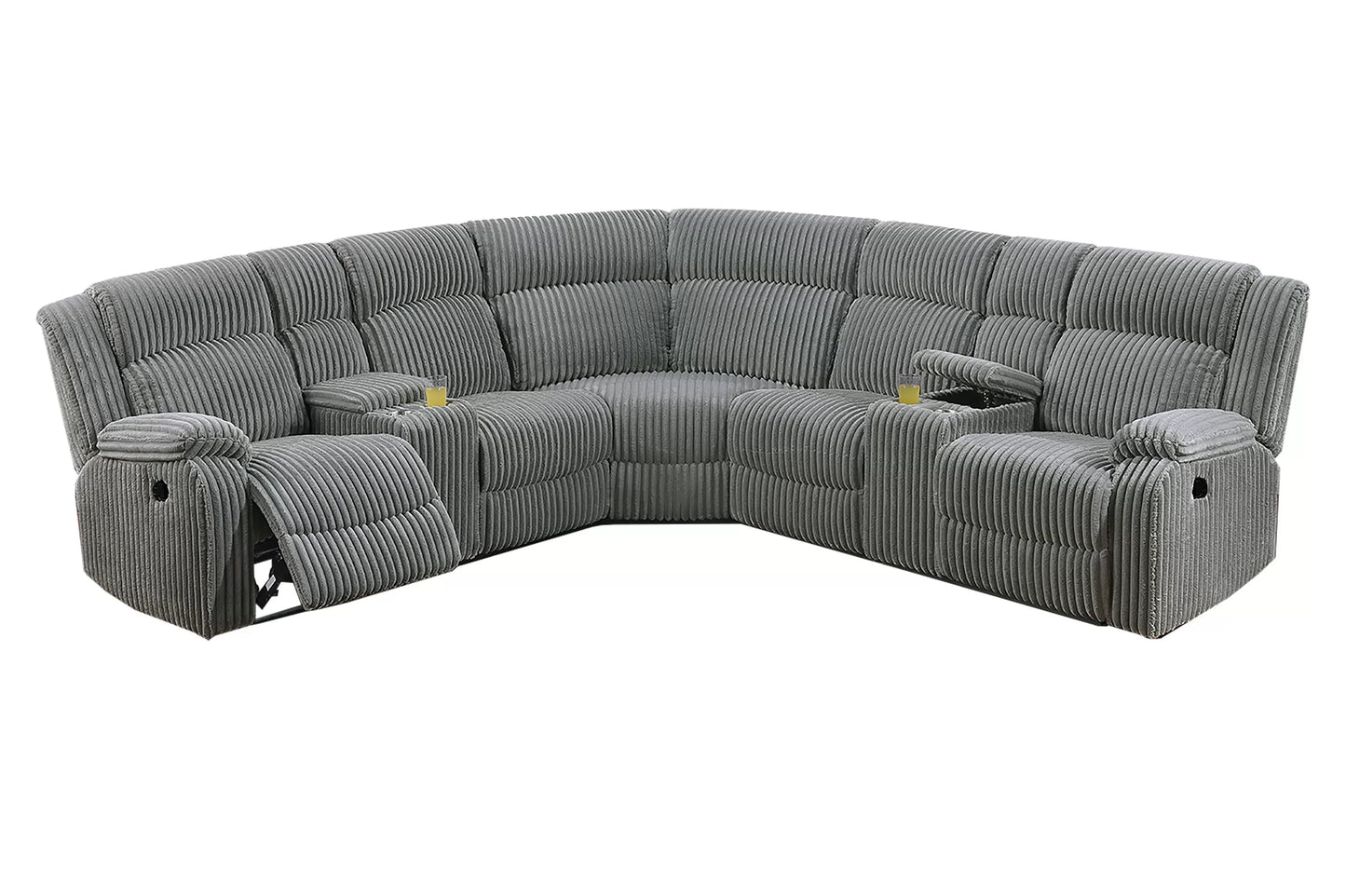 Corduroy Power Motion Sectional with Dual Consoles - Smoke