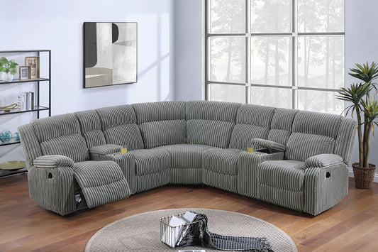 Corduroy Power Motion Sectional with Dual Consoles - Smoke
