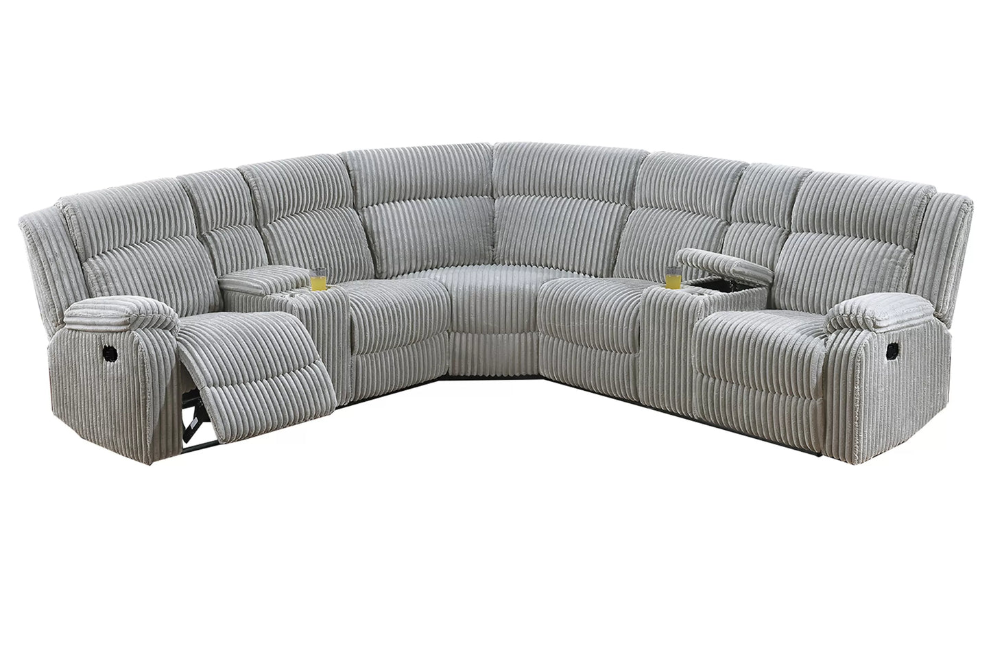Corduroy Power Motion Sectional with Dual Consoles - Ash