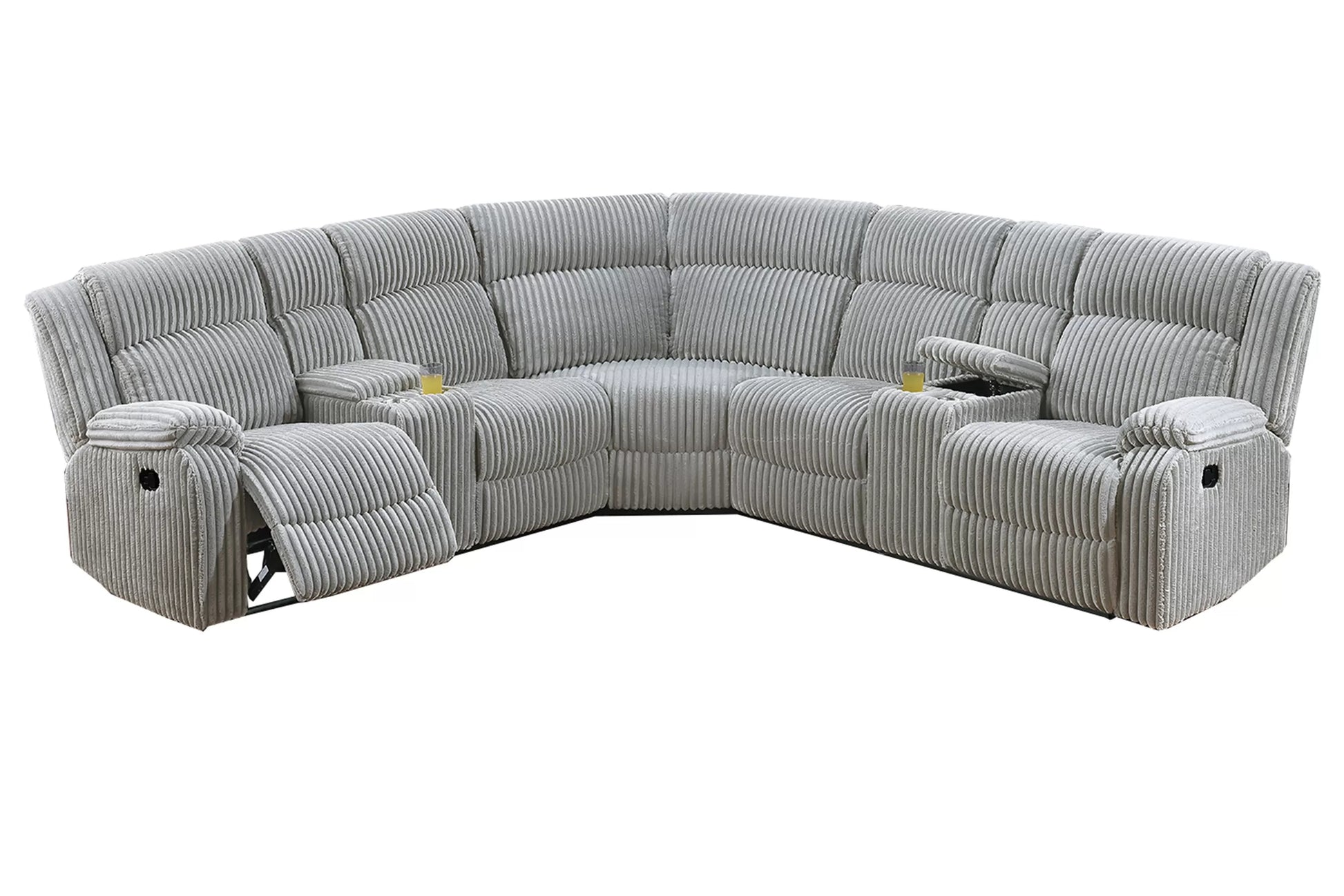 Corduroy Power Motion Sectional with Dual Consoles - Ash