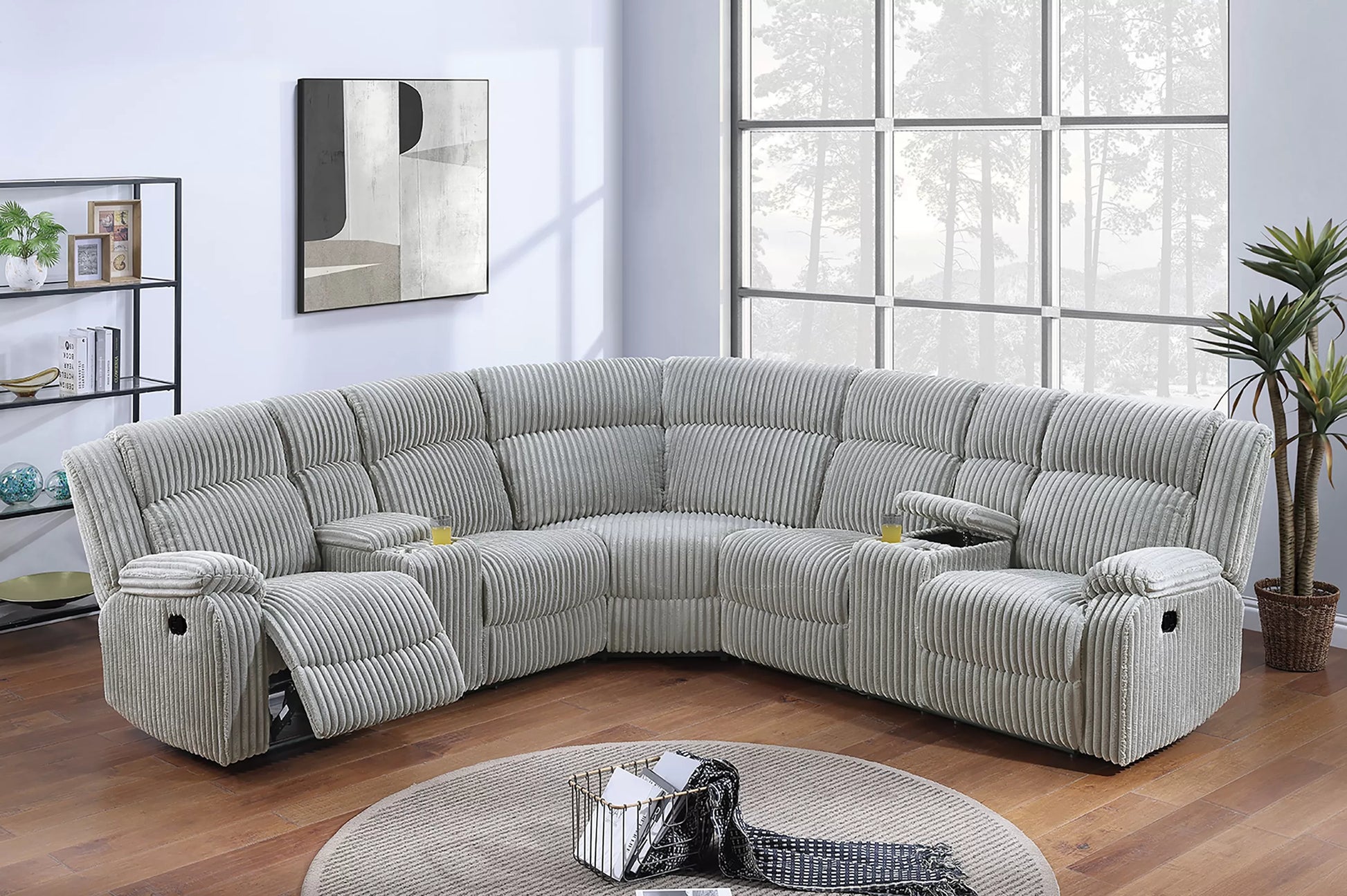 Corduroy Power Motion Sectional with Dual Consoles - Ash