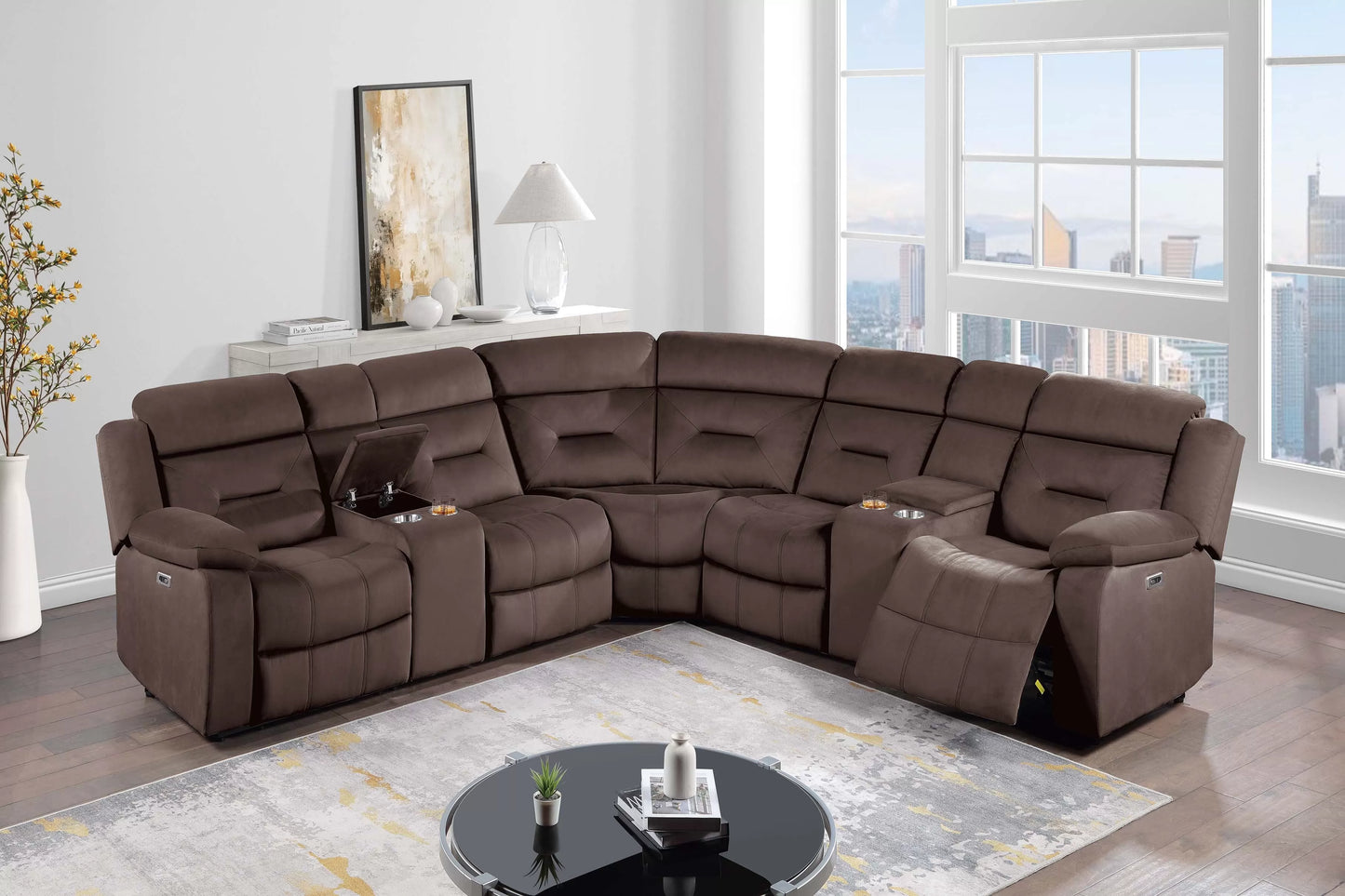 Chocolate Velvet Power Reclining Sectional - Chocolate