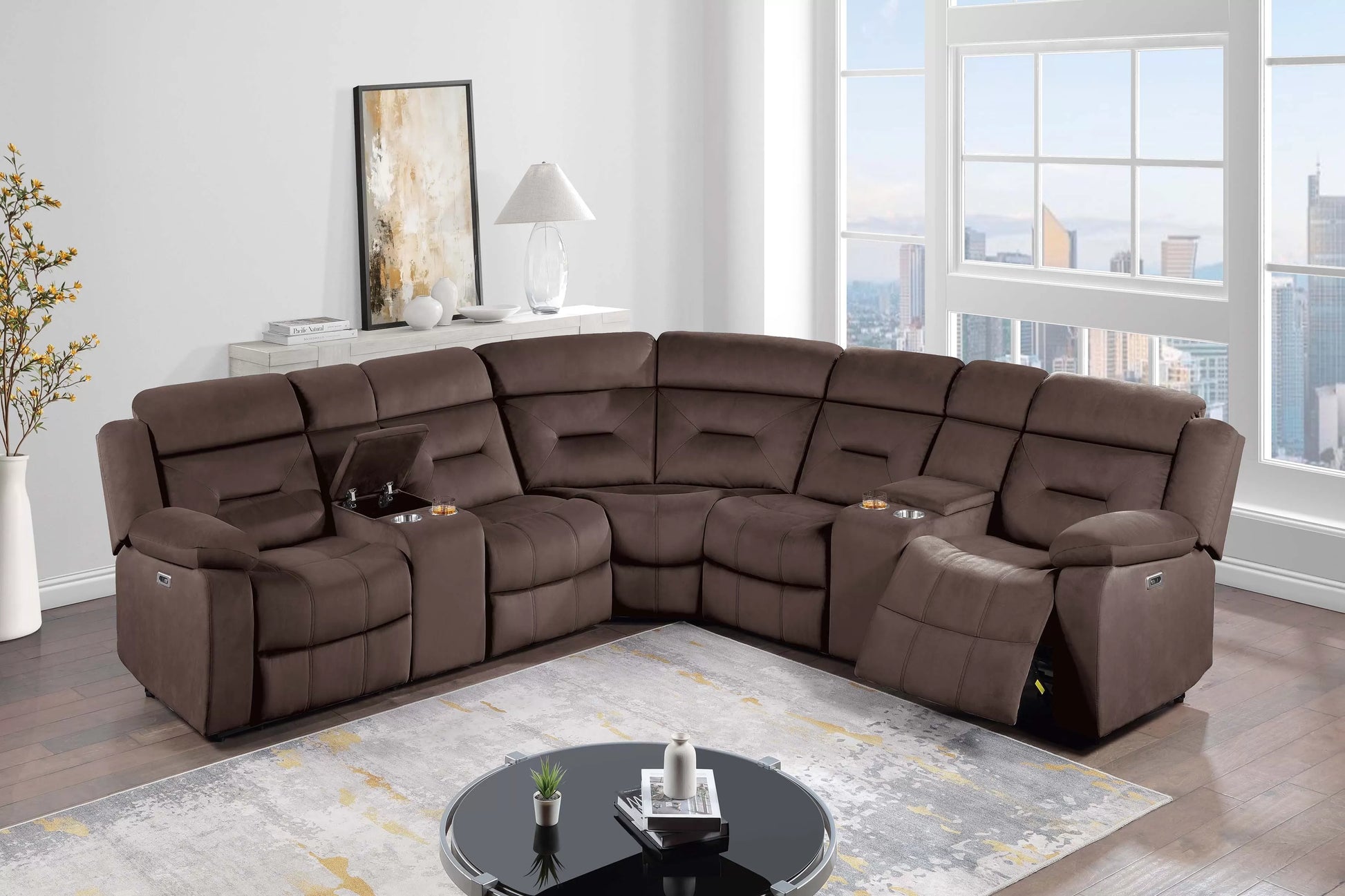 Chocolate Velvet Power Reclining Sectional - Chocolate