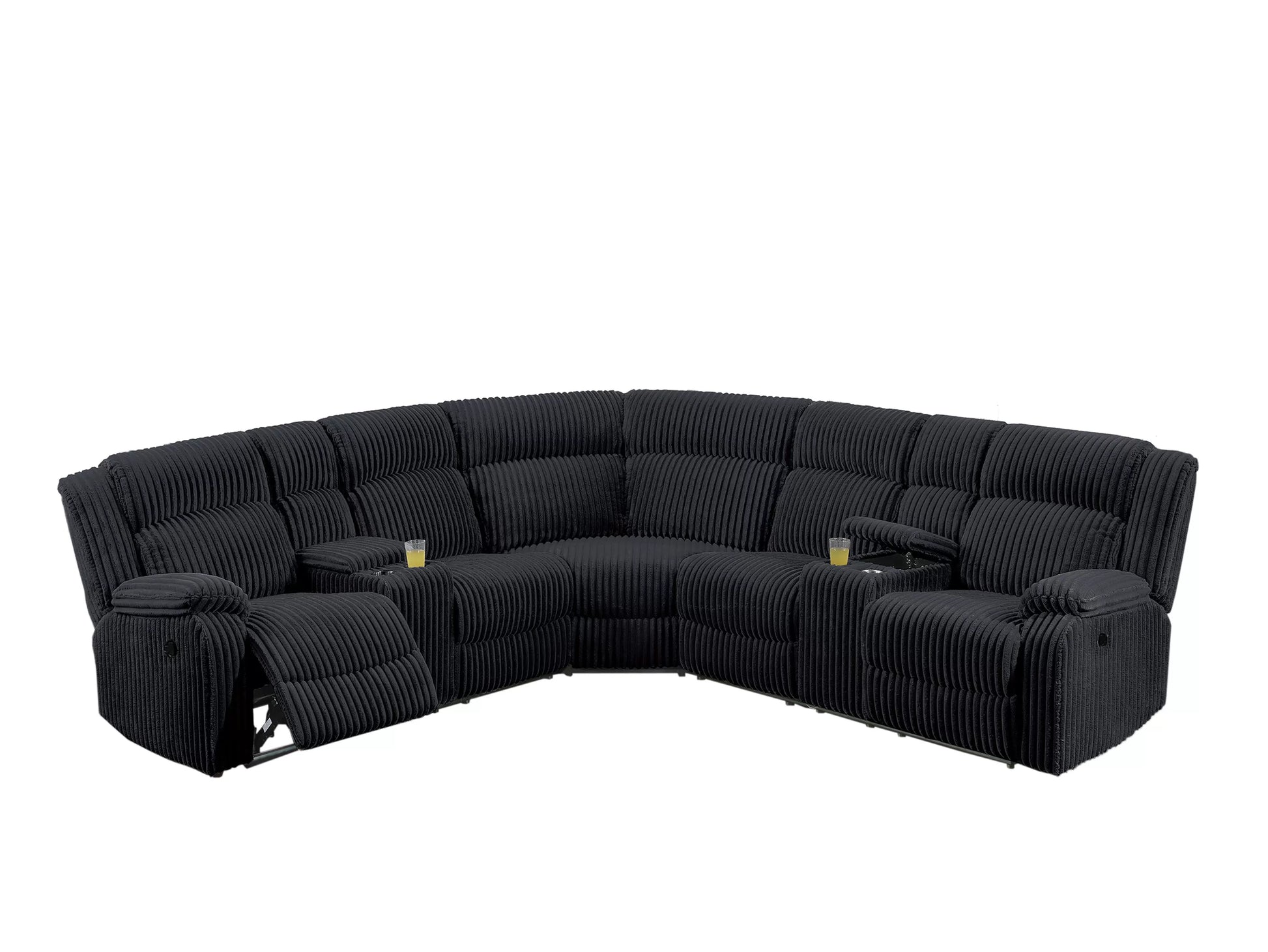 Corduroy Power Motion Sectional with Dual Consoles - Black