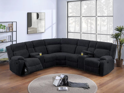 Corduroy Power Motion Sectional with Dual Consoles - Black