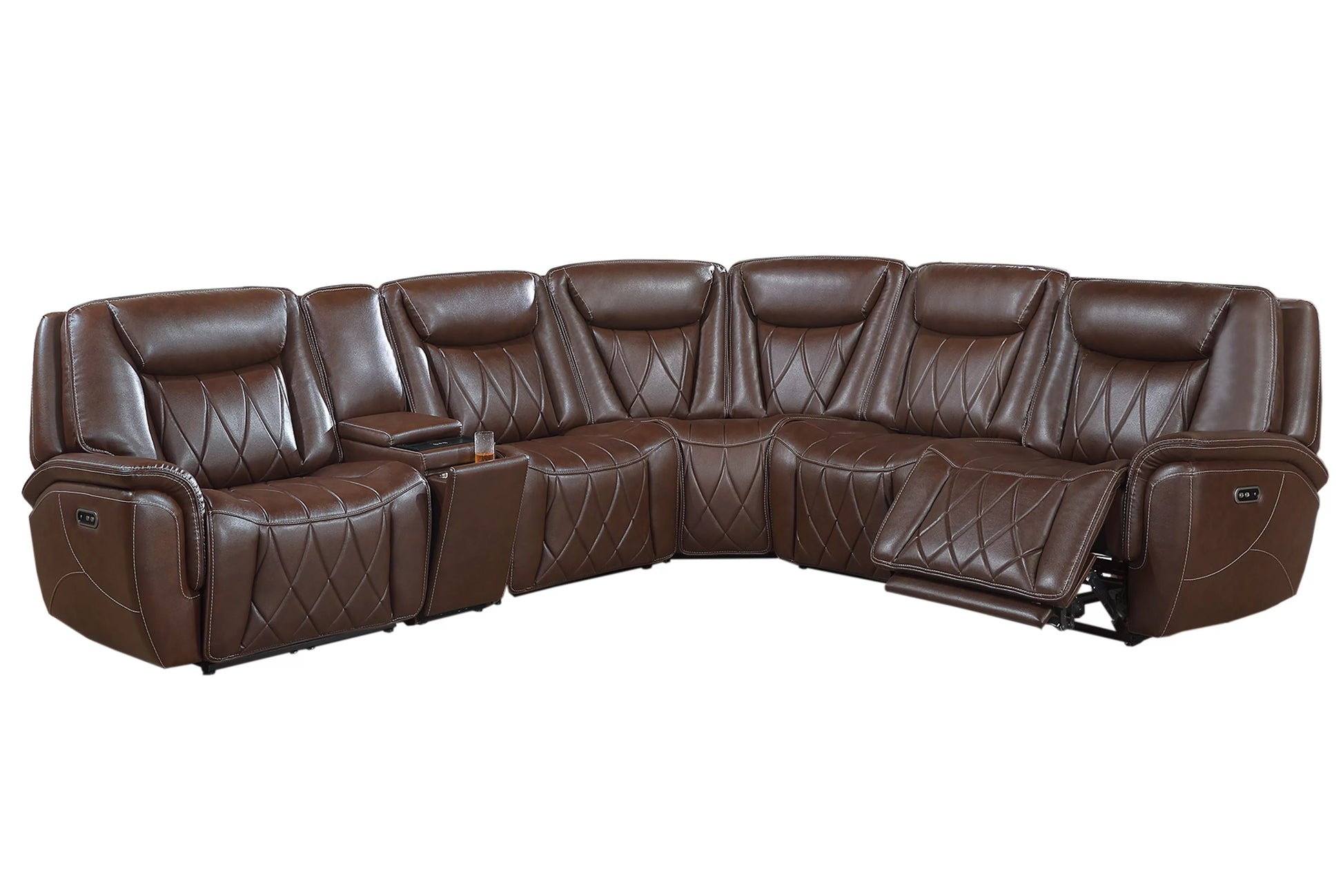 Top-Grain Leather Match Power Motion Sectional with Adjustable Headrests - Coffee