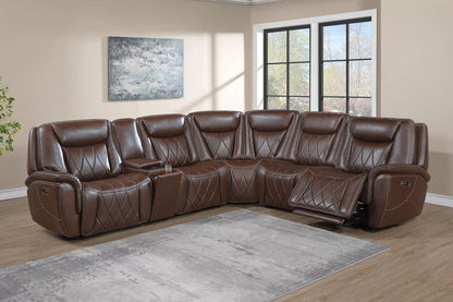 Top-Grain Leather Match Power Motion Sectional with Adjustable Headrests - Coffee