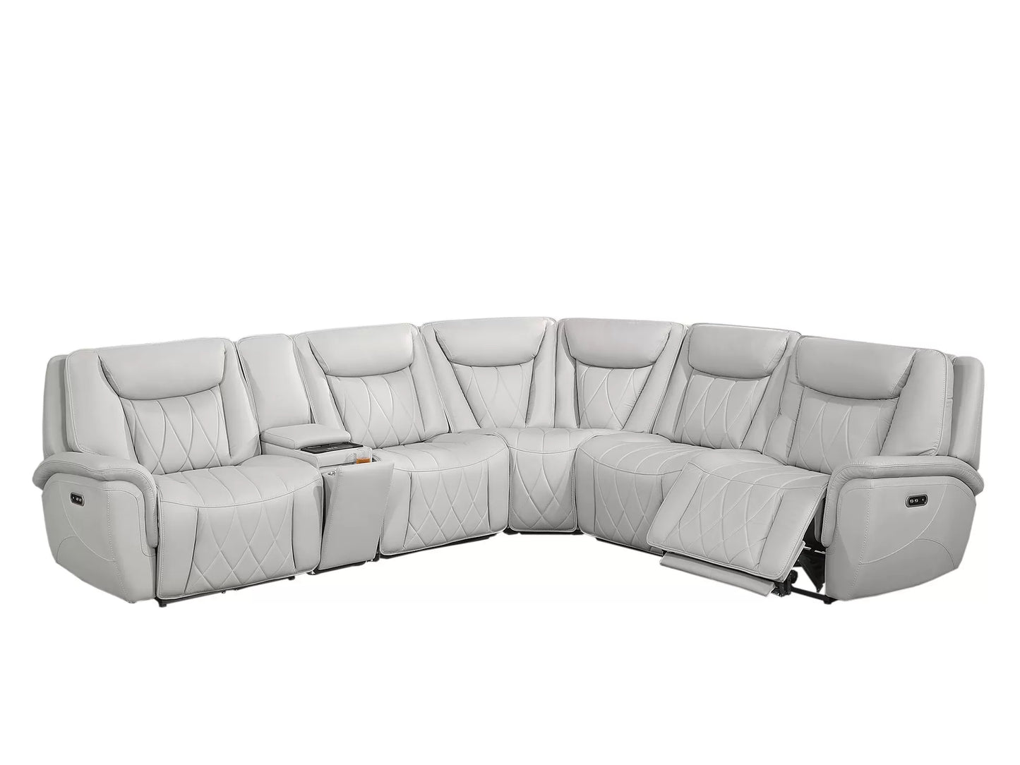 Top-Grain Leather Match Power Motion Sectional with Adjustable Headrests - Light Gray