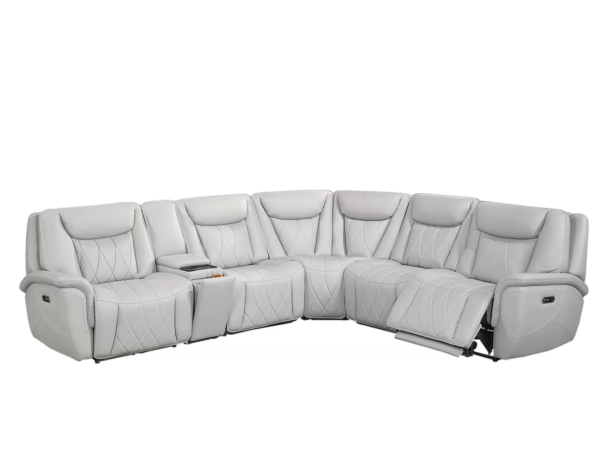 Top-Grain Leather Match Power Motion Sectional with Adjustable Headrests - Light Gray