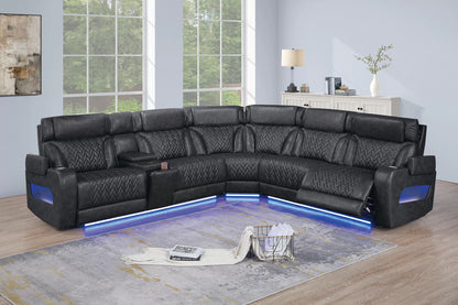 Top-Grain Leather Match Zero-Gravity Power Motion Sectional - Black
