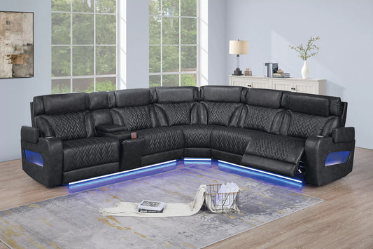 Top-Grain Leather Match Zero-Gravity Power Motion Sectional - Black
