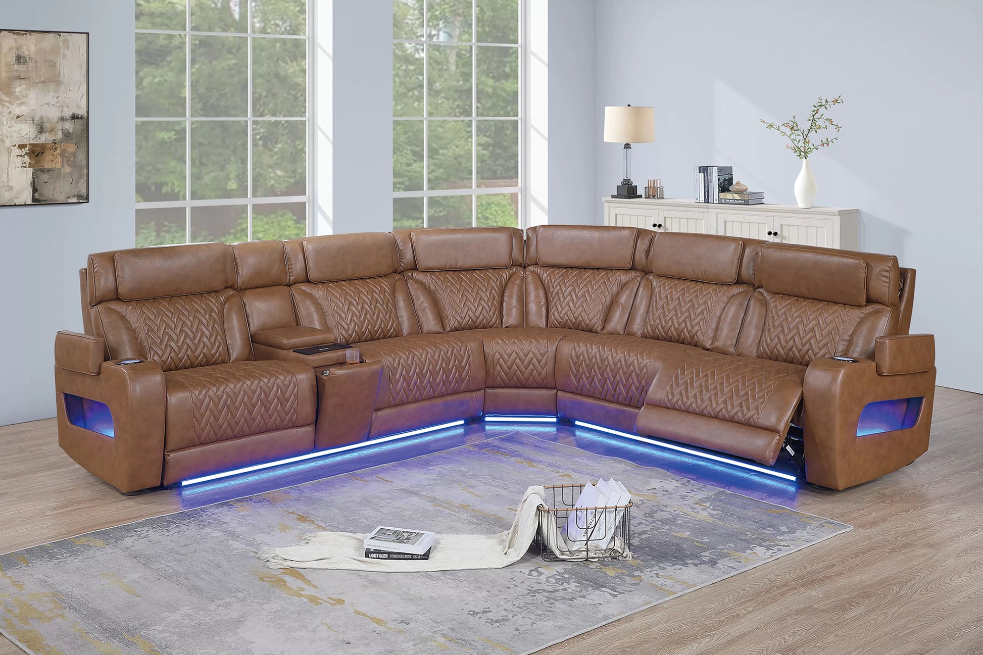 Top-Grain Leather Match Zero-Gravity Power Motion Sectional - Caramel