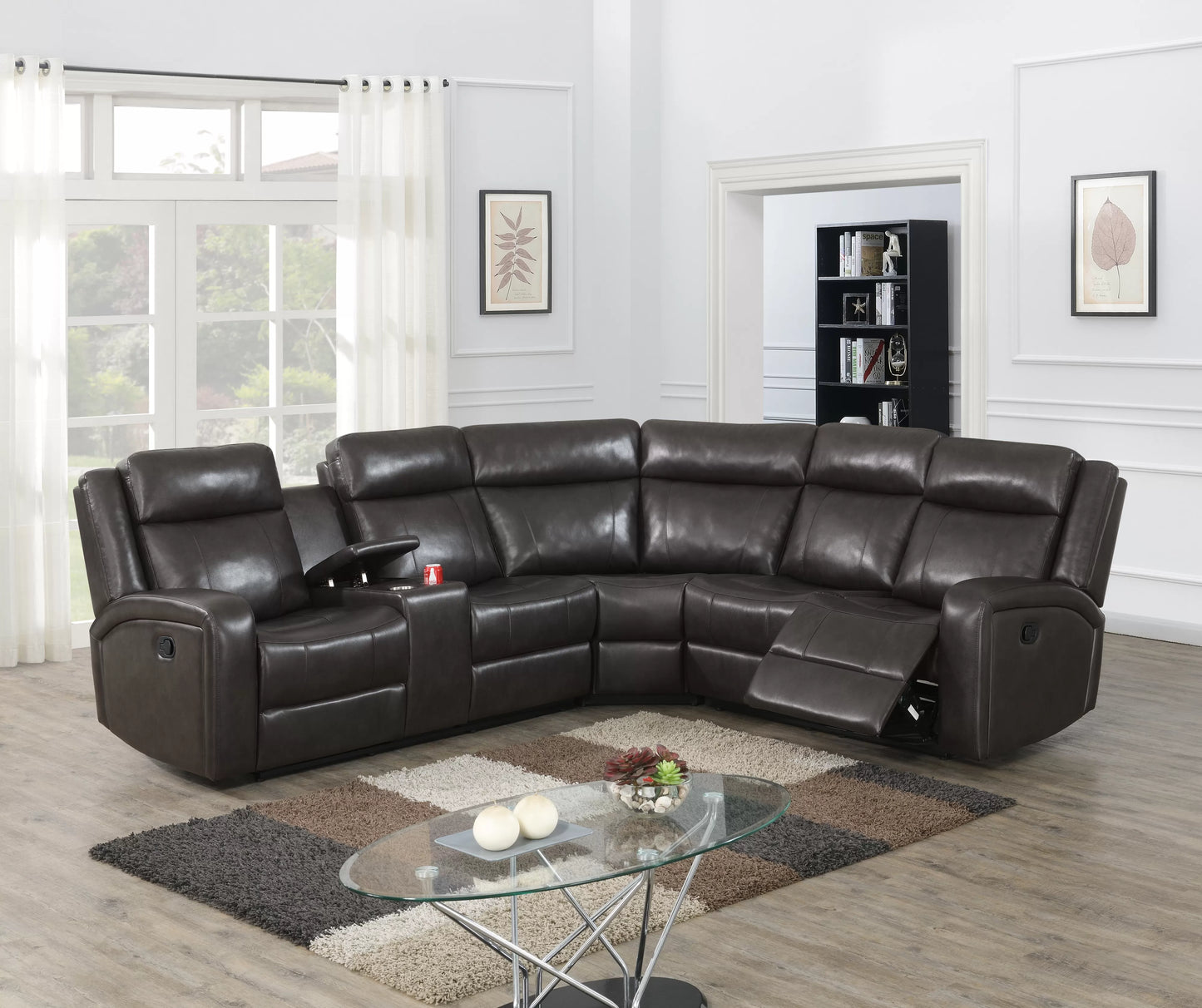 Poundex F8760 L-shaped manual reclining sectional