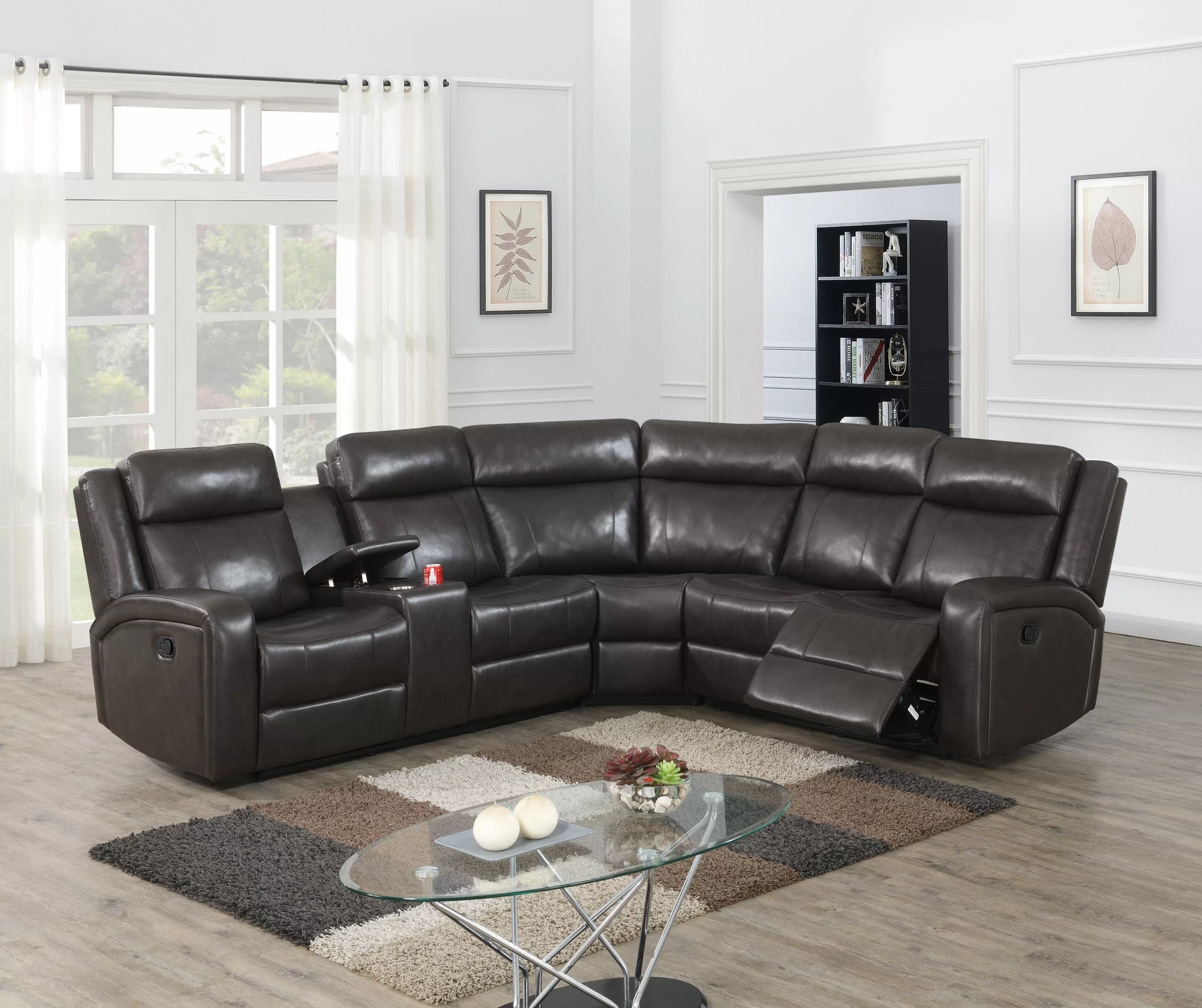 Poundex F8760 L-shaped manual reclining sectional
