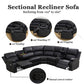 Ainehome Grandview 5-Seat Reclining Sectional Sofa in Black Faux Leather