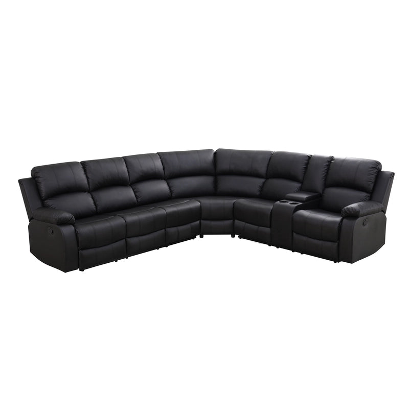 Ainehome Grandview 5-Seat Reclining Sectional Sofa in Black Faux Leather