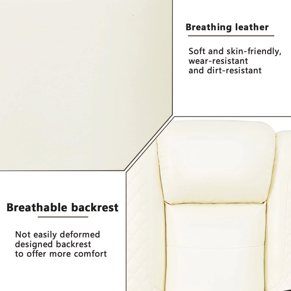 Ainehome Off-White Leather Power Reclining Sectional Sofa with Smart Tea Table & Organizer