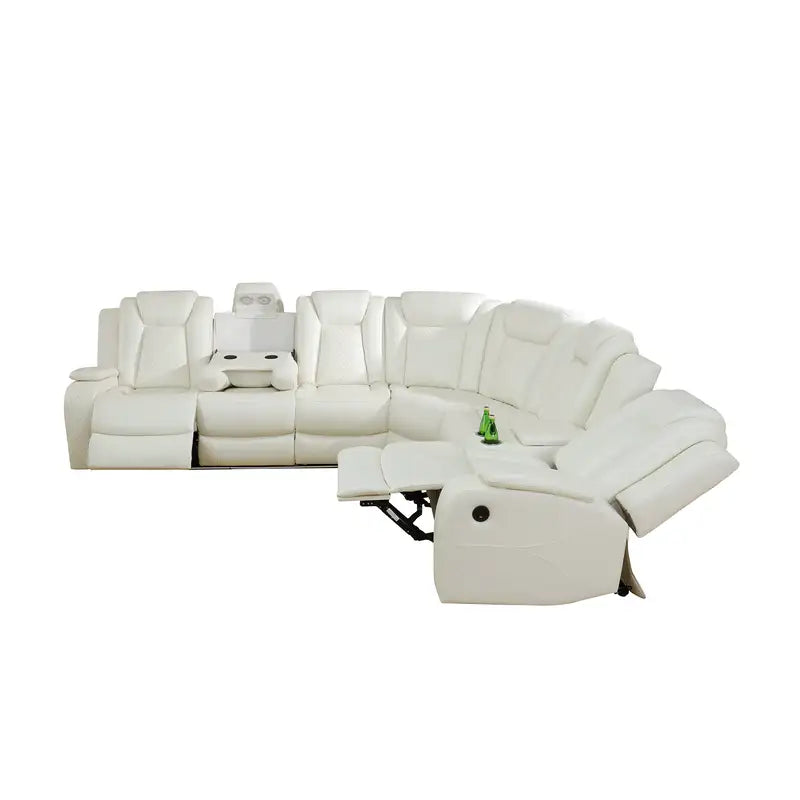 Ainehome Off-White 3-Piece Intelligent Power Reclining Leather Sectional Sofa Set with Smart Features