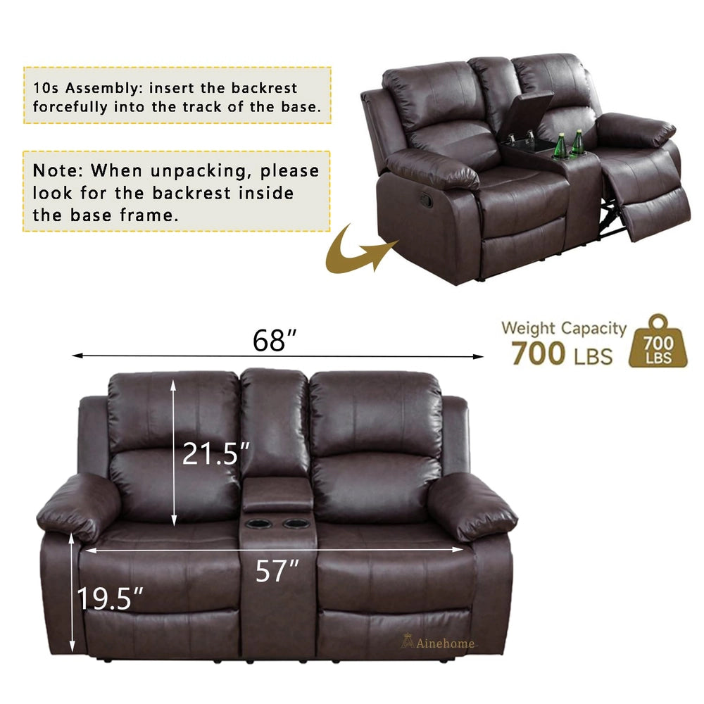 Ainehome "Cinema" 3-Piece Brown Faux Leather Manual Reclining Sofa Set