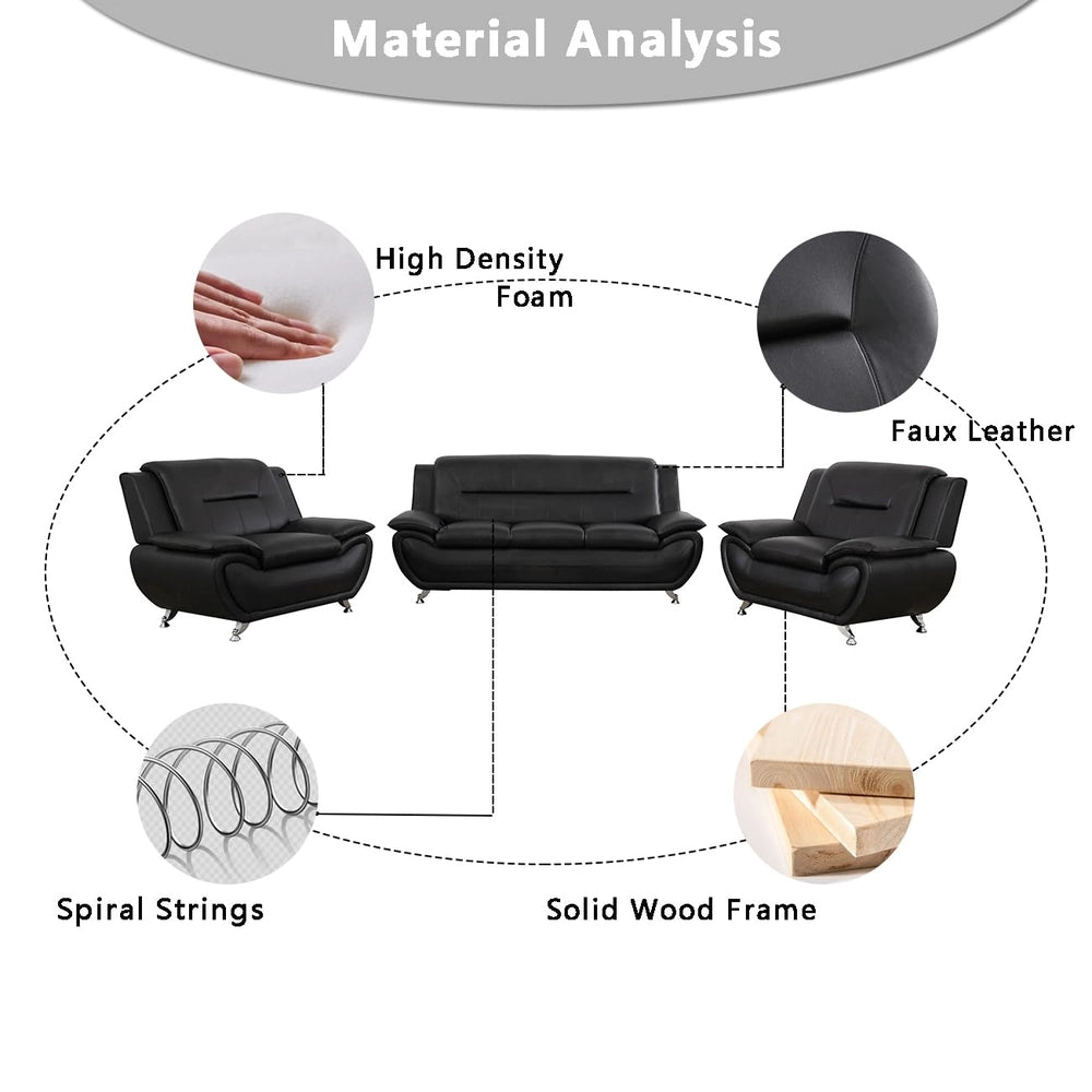 Ainehome Black Faux Leather 3-2-1 Living Room Sofa Set