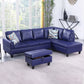 97" Wide Blue Faux Leather L-Shaped Living Room Sectional Sofa Set