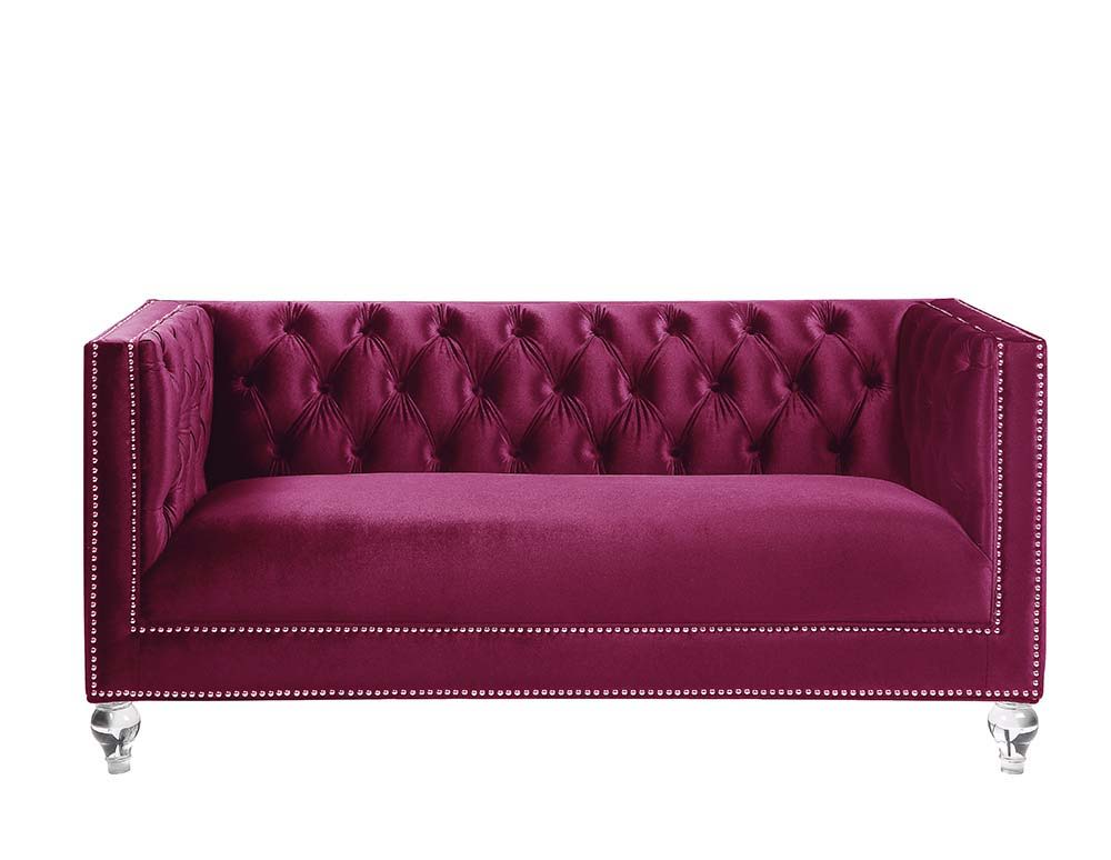 Heibero - Loveseat With 2 Pillows (Same 56896) - Burgundy Velvet