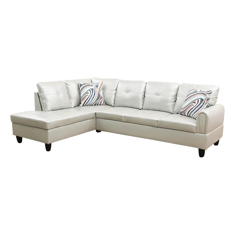 97" Wide Silver Green Faux Leather L-Shaped Living Room Sectional Sofa Set