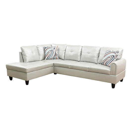 97" Wide Silver Green Faux Leather L-Shaped Living Room Sectional Sofa Set