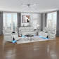 Elonzo - Power Motion Loveseat With Console, LED, Power Headrest & Speaker - Light Gray
