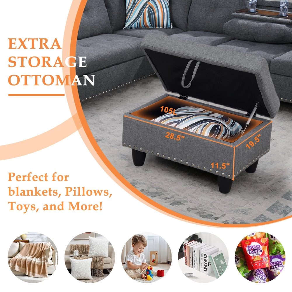 Ainehome 97.5" Wide Grey Linen L-Shaped Living Room Sectional Sofa Set