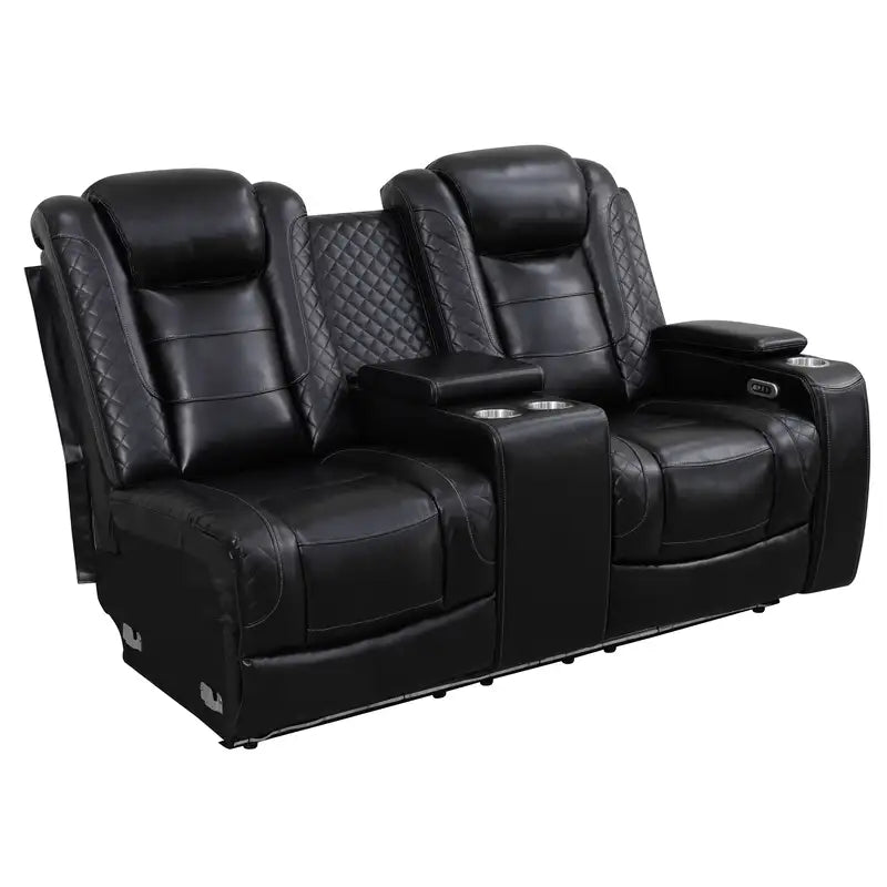 Ainehome Black Leather Power Reclining Sectional Sofa with Storage & Wireless Charging