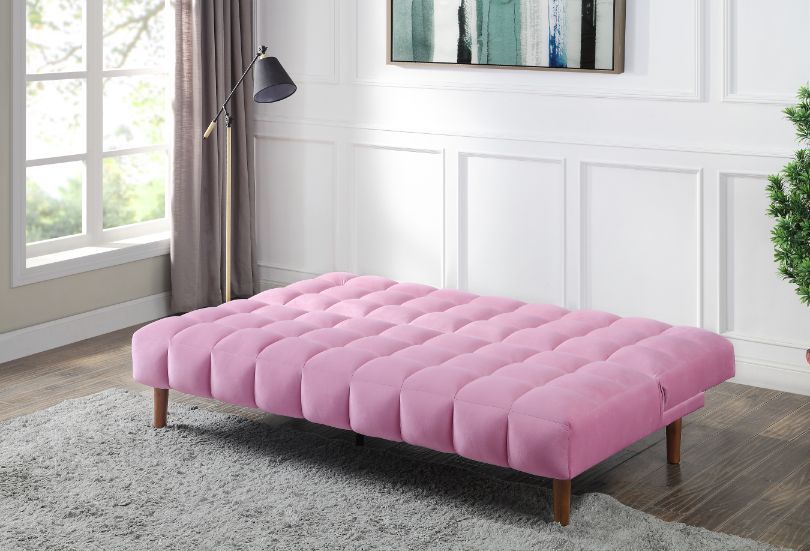 Yolandi - Adjustable Sofa - Pink Velvet & Dark Walnut