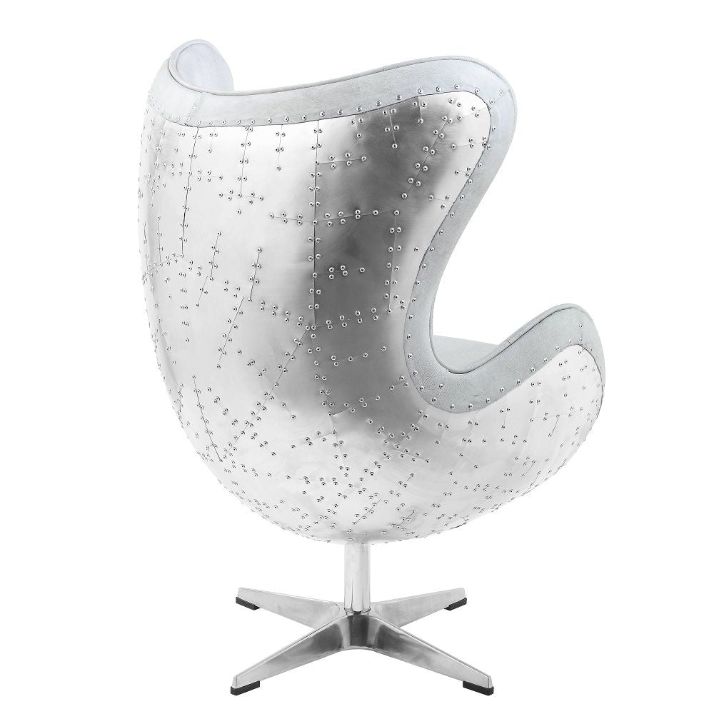Brancaster - Accent Chair With Swivel - Vintage White Top Grain Leather & Aluminum