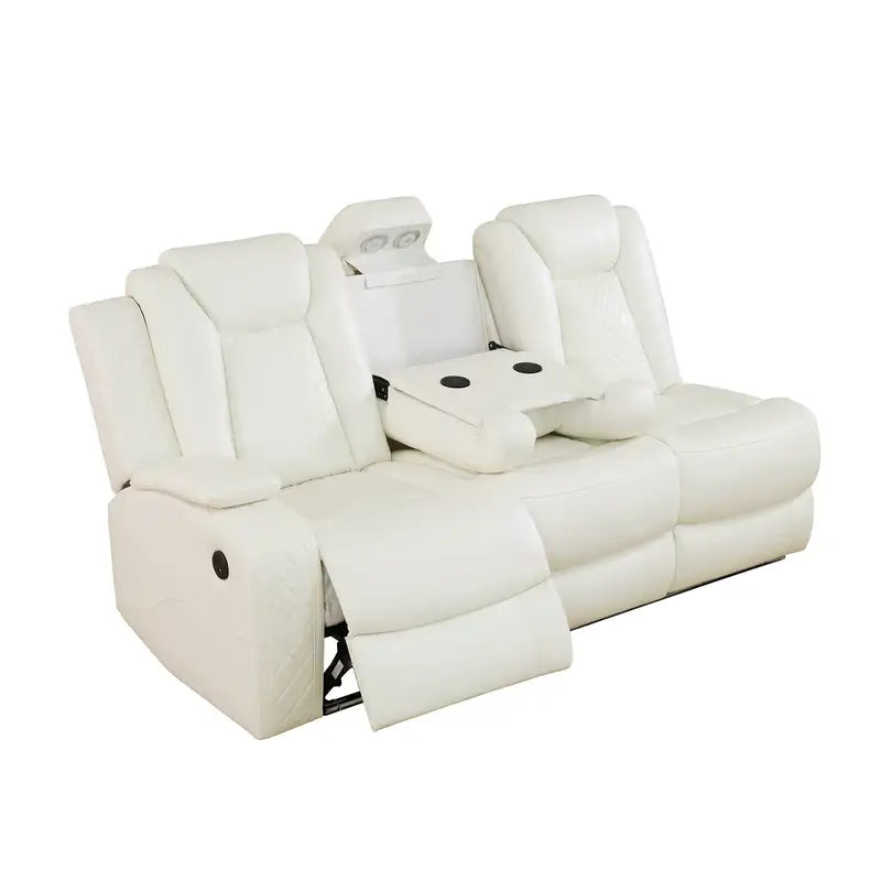 Ainehome Off-White 3-Piece Intelligent Power Reclining Leather Sectional Sofa Set with Smart Features