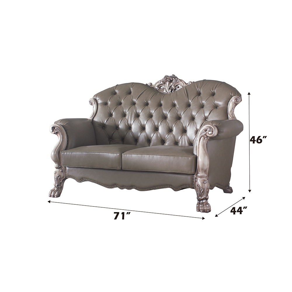 Dresden - Loveseat With 3 Pillows - Synthetic Leather & Vintage Bone White