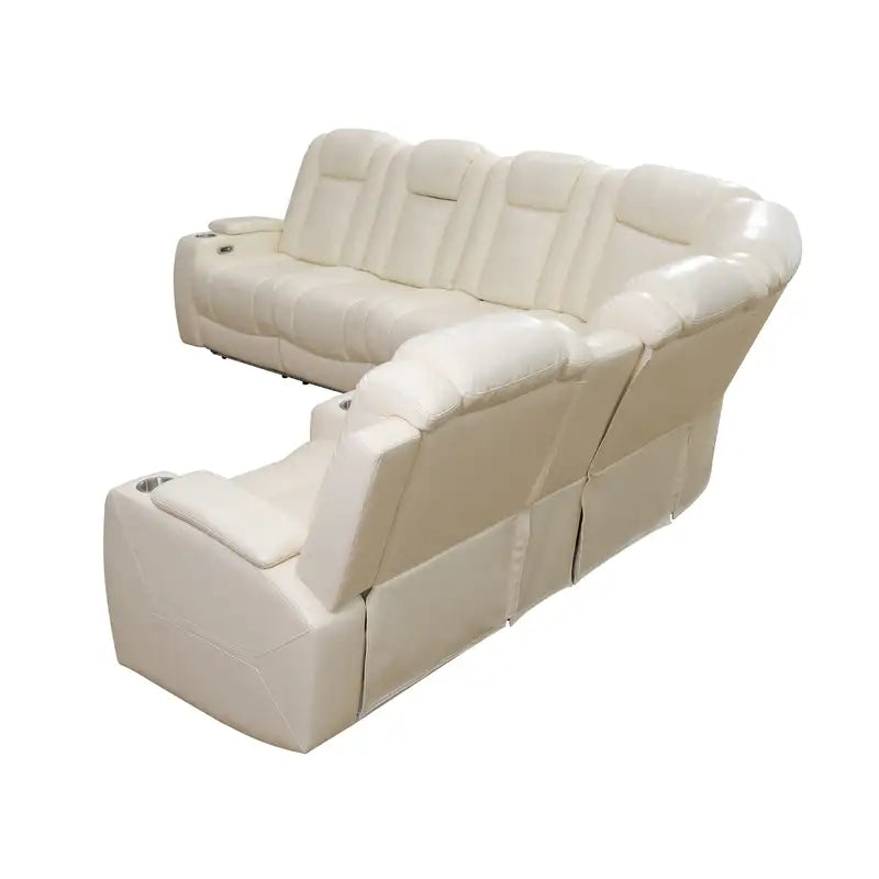 Ainehome Off-White Leather Power Reclining Sectional Sofa with Smart Tea Table & Organizer