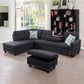 97.5" Wide Black Grey Linen L-Shaped Living Room Sectional Sofa Set